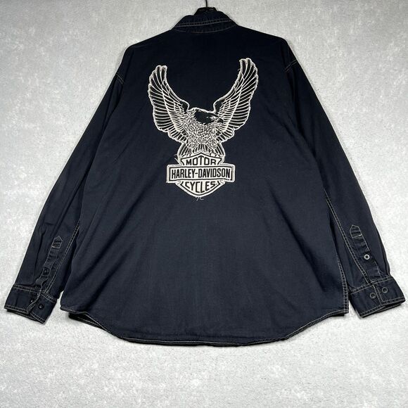 HARLEY DAVIDSON Classic Eagle EMBROIDERED Garage Shirt Men’s 2XL Long Sleeve - Picture 1 of 14